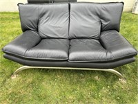 Black Italian Leather & Chrome MCM LoveSeat Chair