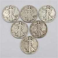 (6) 1940s Walking Liberty 90% Silver Half Dollars