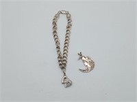 Sterling Heart Charm Bracelet & Moon Pendant