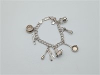 Sterling Charm Bracelet Chef Cooking Theme