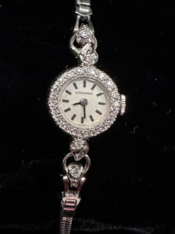 14K White Gold & Diamond Longines Ladies Watch