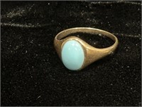 Bright Tiffany Blue Turquoise 10k Yellow Gold Ring