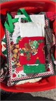 Tote of Christmas Decor, Placemats and Garland