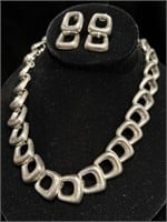 Sterling Square Link Necklace &Earring Vintage Set