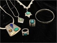 Lot of Sterling Silver Contemporary Green Jewelry