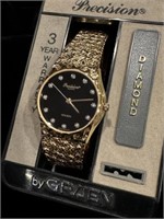 Gruen Vintage Diamond Watch w/ Gold Nugget Band