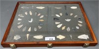 45 - Flint Artifacts in Wood Display Case