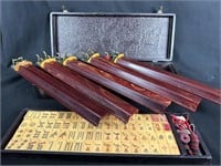 Vintage Deep Red Bakelite Mahjong Set 144 Tiles