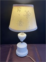 Milk glass hobnail lamp 12 inch tall measuring
