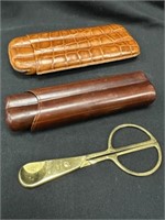 3 Piece Cigar Aficionado Set 2 Leather Cases &