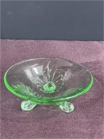 Small green depression glass footed dish no chips