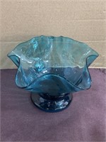 Hand Blown glass blue dish bowl