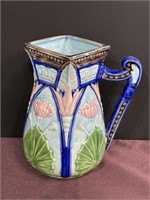 Majolica Pink Lotus vase pitcher