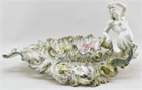 Ornate Dresden Porcelain Floral Mermaid Dish
