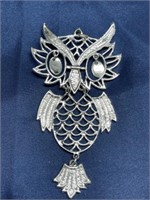 MCM articulating owl pendant silver tone