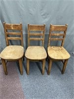 Set of Three Heavy Oak Chairs