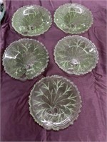 (5) green uranium depression glass plates leaf