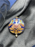 Cloisonné enamel flower pendant double-sided