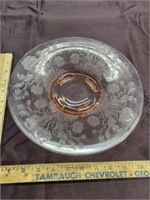 Pink depression glass serving plate footed
