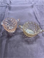 Pink depression glass cream and sugar mix match