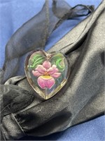 Lucite heart flower pendant vintage jewelry