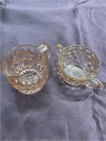 Pink depression glass cream and sugar mix match