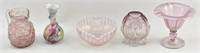 5 Art Glass Objects with Pink & Purple Motif