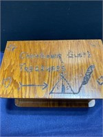 Wooden treasure box with engraved top