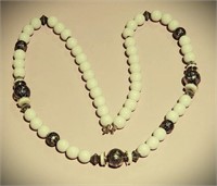 VINTAGE SIGNED KOREA WHITE SILVER BEADED NECKLACE