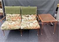 Loveseat with Cushions and Side Table