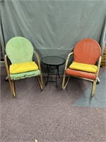 Pair of Metal Porch Chairs with Small Round Table