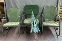 Three Green Metal Porch Chairs