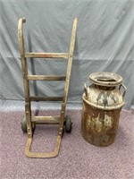 Vintage Hand Truck and Milk Can
