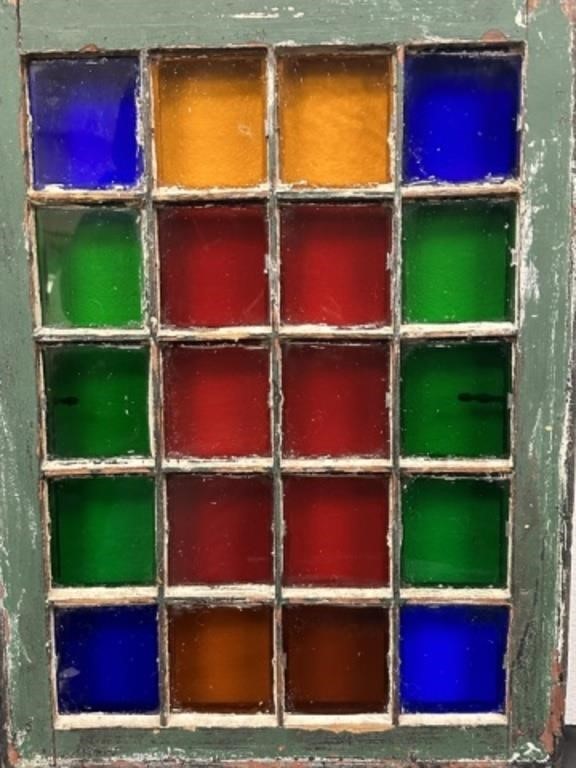 Multi-Pane Colored Glass Vintage Window