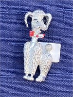 Silver tone Poodle dog brooch pin