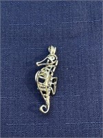 Silver tone seahorse pearl cage pendant