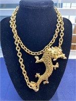 Chunky dragon necklace red eyes vintage