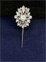 Clear stone stick pin brooch