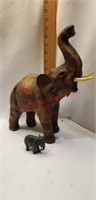 Pair of wooden elephants leather  ears