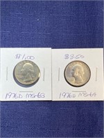 1976 D bicentennial quarter coin Lot ms64 MS63