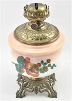 Oil Lamp with Ceramic Floral Vase and Brass Base