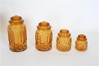 L.E. Smith Amber Gold Moon/Stars Glass Canisters