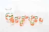 Vintage AH Orange Juice Carafe & Assorted Glasses