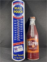 Metal Advertising Thermometers-Mail Pouch & Hires