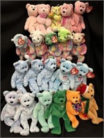 Lot of 21 Ty Beanie Babies Pastel & Holiday Bears