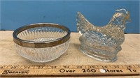 Metal Rim Glass Dish & Glass Candy Holder