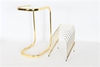 Gold Finish Cantilever Sofa Server, Magazine Rack