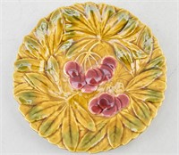 French Mustard Yellow Ceramic Plate with Cherries