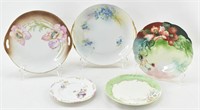 5 Porcelain Plates, Hand Painted Floral Decoration