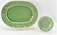 2 Bordallo Pinheiro Green Ceramic Plates